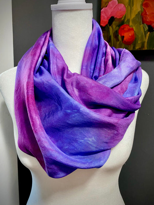Hand Painted and Hand Dyed Silk Habotai Scarf • Purple Pink