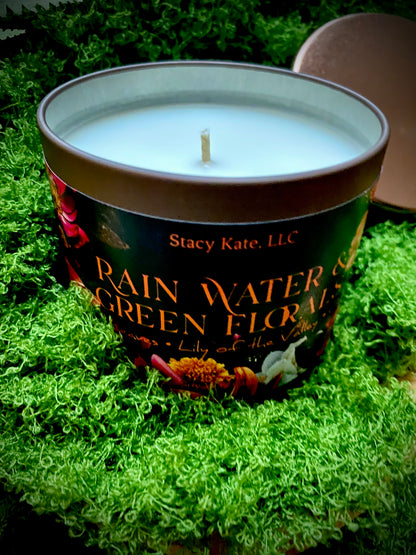 Rain Water & Green Florals Soy Wax Candle