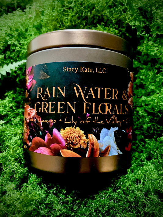 Rain Water & Green Florals Soy Wax Candle