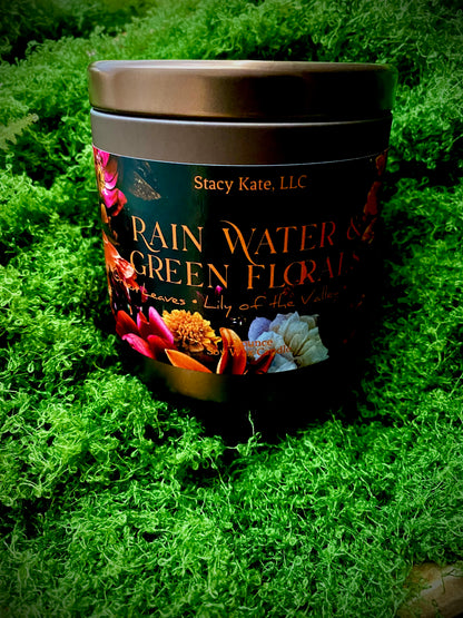 Rain Water & Green Florals Soy Wax Candle