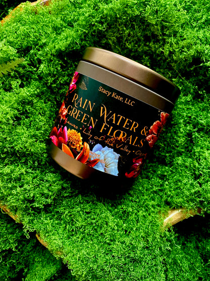 Rain Water & Green Florals Soy Wax Candle